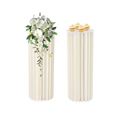 Fetcoi Wedding Centerpieces Cardboard Vases, 2 Pcs Foldable Columns Display with Acrylic Lid, 31.5in Tall Flower Vase Flowers Stand Table Cylinder for Wedding Party Garden Decoration