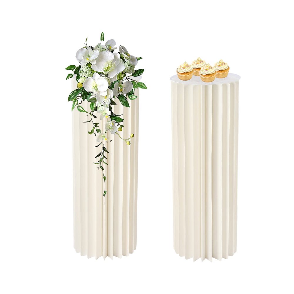 Fetcoi Wedding Centerpieces Cardboard Vases, 2 Pcs Foldable Columns Display with Acrylic Lid, 31.5in Tall Flower Vase Flowers Stand Table Cylinder for Wedding Party Garden Decoration