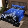 Paris Eiffel Tower Kids Bedspread Twin Size,Glitter Starry Sky Romantic Coverlet Set,Girls Boys Adults Room Decor,Butterfly Flowers Fashion Quilted Coverlet,Blue Dreamy Bedding Quilt,1 Pillowcase view 1