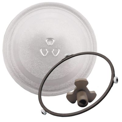 WORDFUN Microwave Glass Plate, Microwave Turntable Glass Plate, Microwave Plate Replacement, with 3 Fixings, Glass Turntable Tray, Microwave Oven Tray, Heat Resistan
