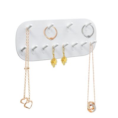 Andiker Wall Mounted Necklace Holder, Hanging Jewelry Organizer with 12 Hooks, Jewelry Hangers for Necklace Bracelets, Earrings, and Keys (White)