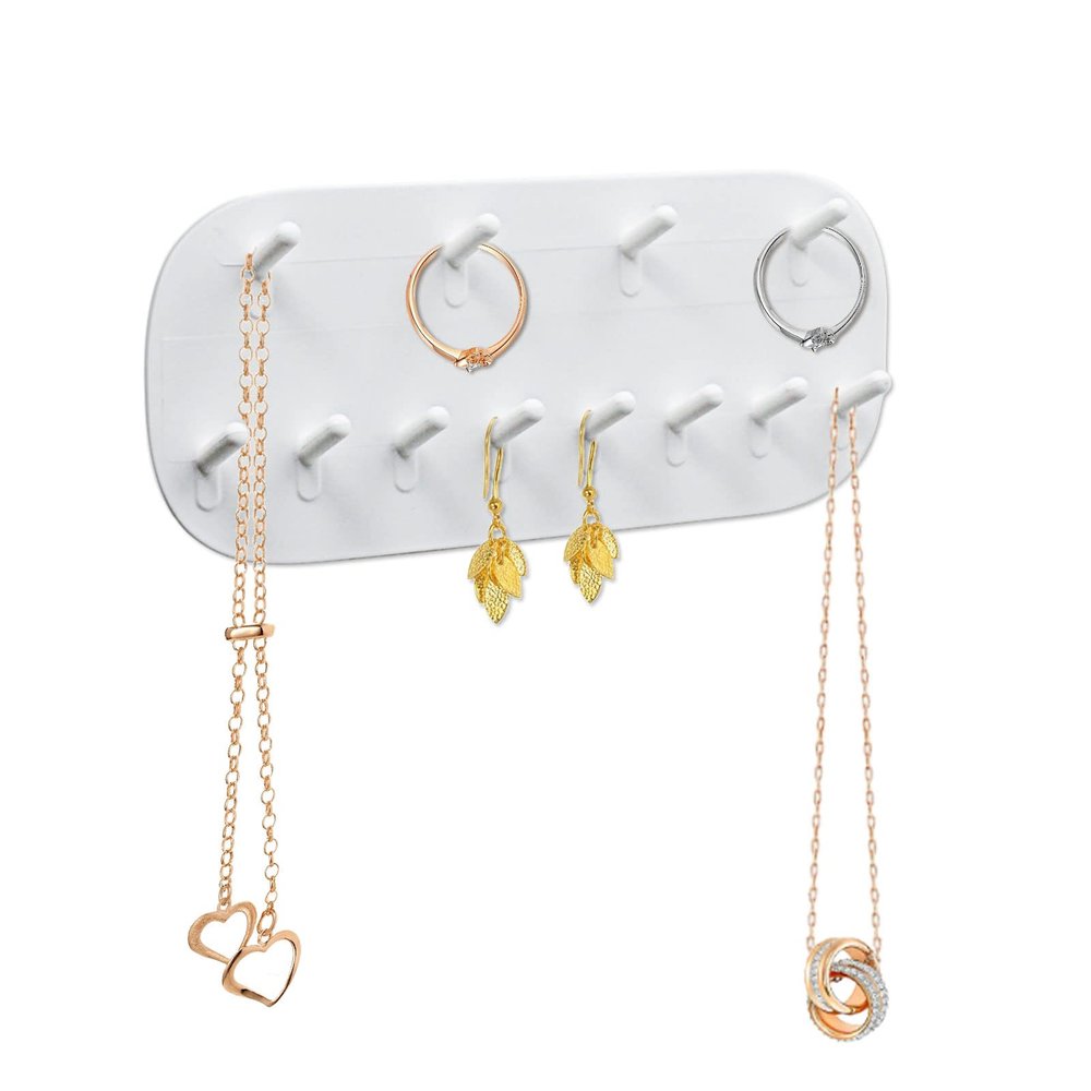 Andiker Wall Mounted Necklace Holder, Hanging Jewelry Organizer with 12 Hooks, Jewelry Hangers for Necklace Bracelets, Earrings, and Keys (White)
