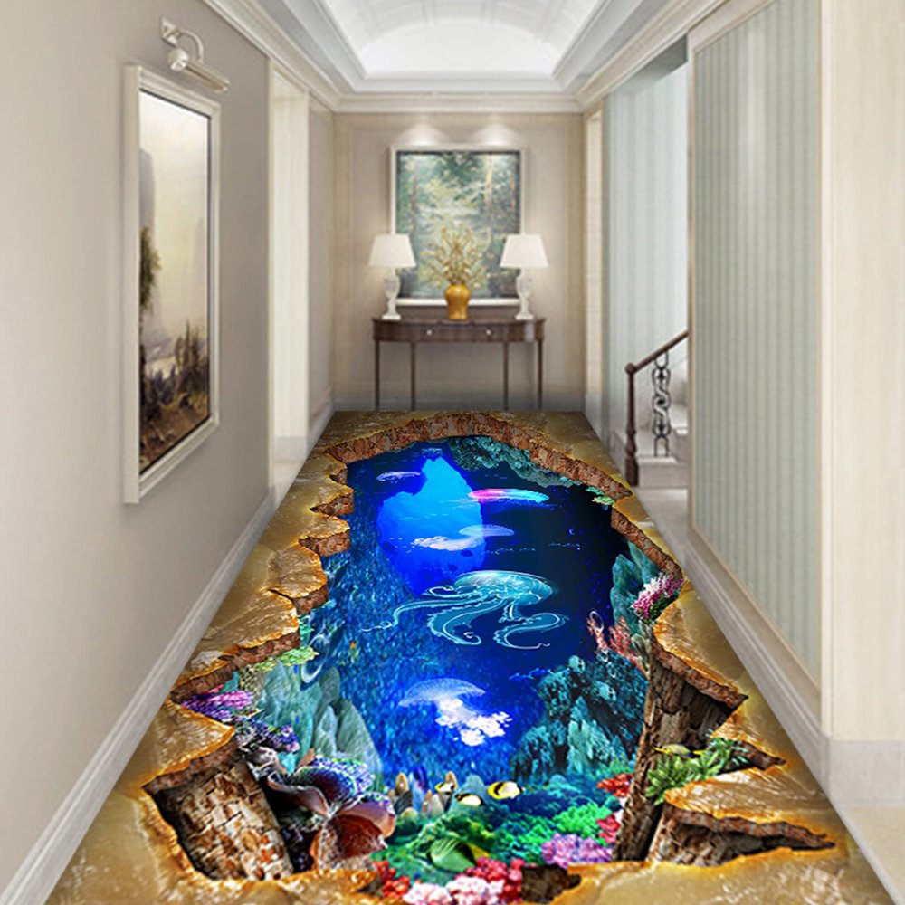 3D Pastoral Style Printed Runner Rug,Unique Illusion Entrance Indoor Area Rug,Non Slip Washable Carpet Floor Mat for Kitchen Hallway Home Decor Doormat (120x180cm(47x71), P)