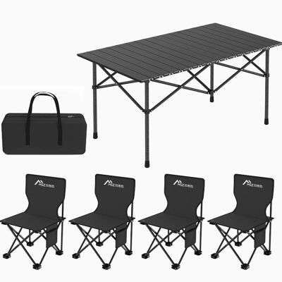 XIGOUZIQU 3Ft Folding Camping Picnic Table with Seats/Umbrella Hole-265 Lbs Support That Lightweight and Fold Up Card Suitcase Folding Table with Chairs (Size : 95cm+4 Chairs)