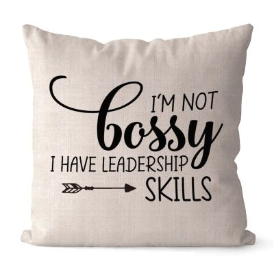 Rebbygena Im Not Bossy I Have Leadership Skills Inspirational Quotes Throw Pillow Covers 22x22in Farmhouse Pillow Case Cotton Linen Cushion Cover Accent Pillows Case for Couch Sofa Home Decor