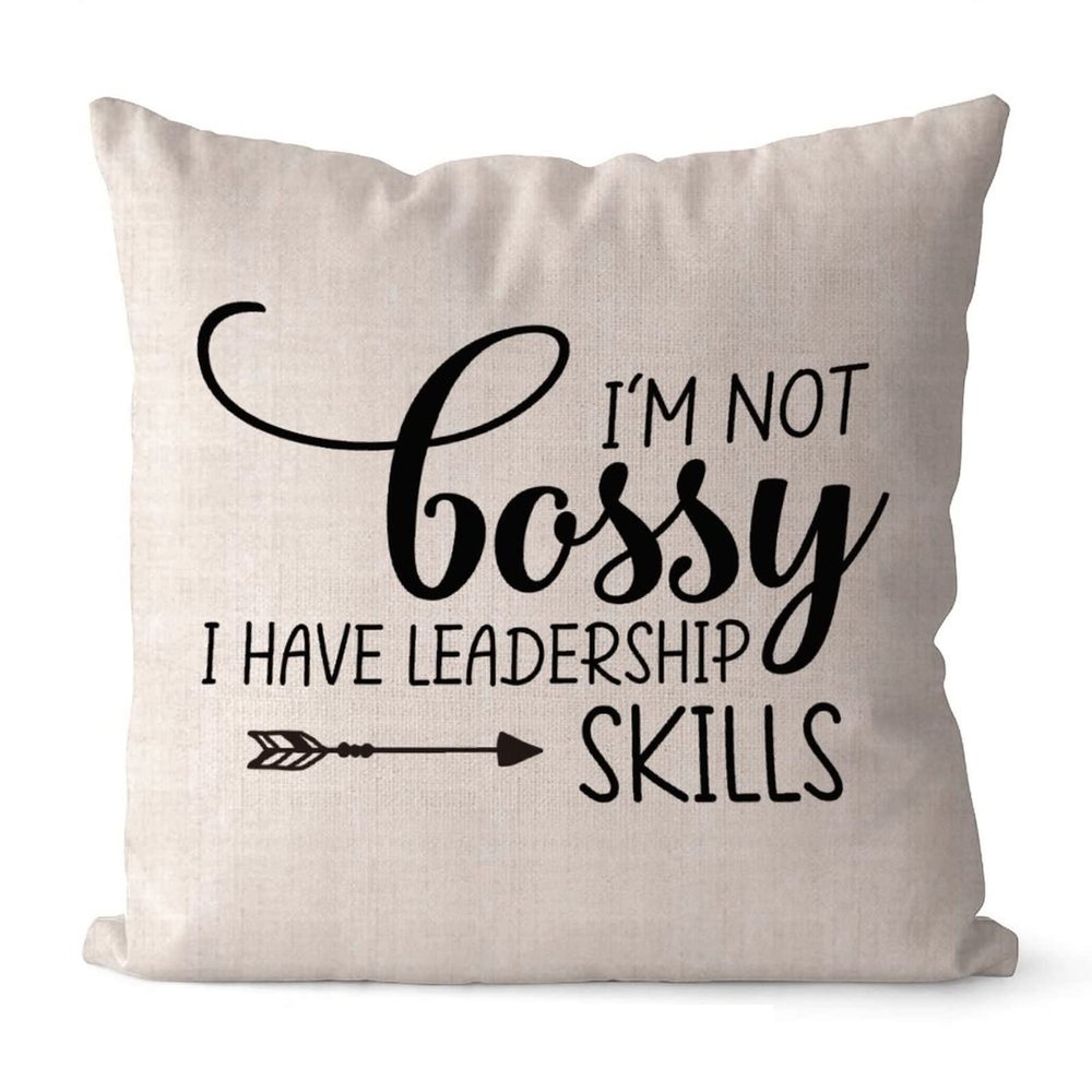 Rebbygena Im Not Bossy I Have Leadership Skills Inspirational Quotes Throw Pillow Covers 22x22in Farmhouse Pillow Case Cotton Linen Cushion Cover Accent Pillows Case for Couch Sofa Home Decor