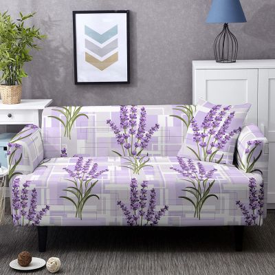 ERNZI Printed Sofa Cover-Purple Lavender Pattern Stretch Universal Furniture Protector-Anti-Slip Wrinkle Resistant 1/2/3/4 Seater Loveseat Couch Slipcover,Style3,1 Seater 90,140Cm
