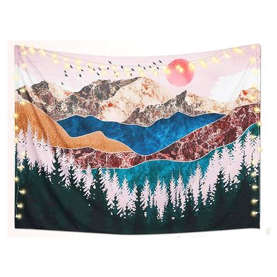 Aashita Creations Sunset Forest Tree Mountain Tapestry Wall Hanging Psychedelic Nature Wall Art Tapestry Bed Cover (51X59inches)