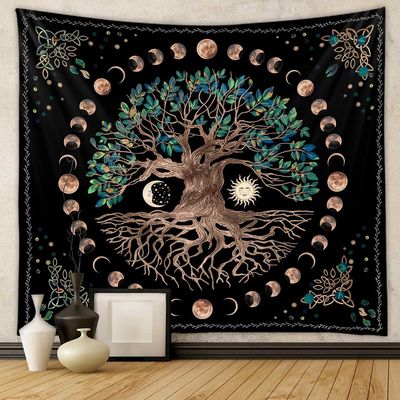 Aashita Creations Tapestry Wall Hanging, Wishing Tree Aesthetic Tapestries Psychedelic Wall Carpet Mystic Aesthetic Wall Tapestry for Living Room Bedroom (51inch x 59inch)