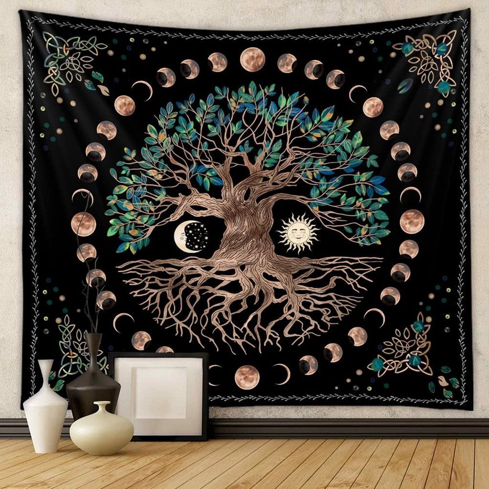 Aashita Creations Tapestry Wall Hanging, Wishing Tree Aesthetic Tapestries Psychedelic Wall Carpet Mystic Aesthetic Wall Tapestry for Living Room Bedroom (51inch x 59inch)
