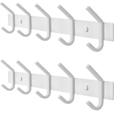 SAYONEYES White Coat Rack Wall Mount 15 Inch Stainless Steel Hook Rail with 5 Heavy Duty Double Coat Hooks Wall Mounted Coat Hanger for Entryway, Bathroom, Bedroom, Towel, Hat Organizer - 2 Pack