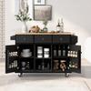 CEMKAR Kitchen Cart with Rubber Wood Drop-Leaf Countertop,Cabinet Door Internal Storage RacksKitchen Island on 5 Wheels with Storage Cabinet and 3 Drawers for Dinning Room (Black) view 2