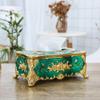 Tissue Cover Holder,Creative Embossed Roses and Rhinestones Rectangular Acrylic Tissue Box Cover Dispenser Napkin Organizer for Bathroom Bedroom Office and Car (Green-Gold) view 3