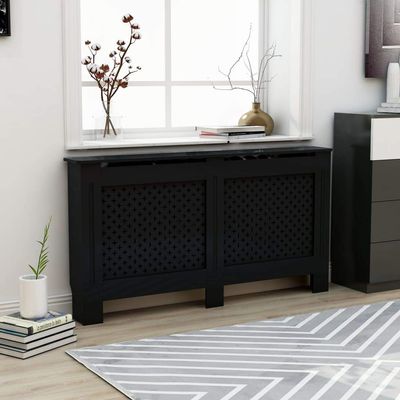 loibinfen Black Radiator Cover MDF Heater Cover Cabinet Shelf Household Appliance Heating Accessories, Living Room Furniture Decor, 59.8"x7.5"x32.1"/Cross Style