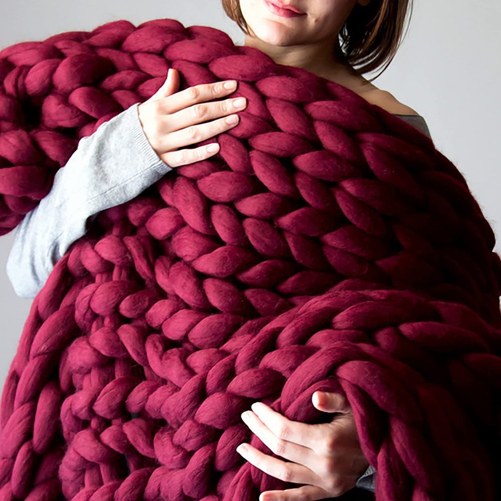 YWBXSHKD Chunky Knitted Blanket 59x70in, Knitted Warm Knitting Throw, Big Knit Blankets Chunky, Arm Knit Throw Super Large Hand Knitting Yarn Pet Bed Chair Sofa Yoga Mat Rug