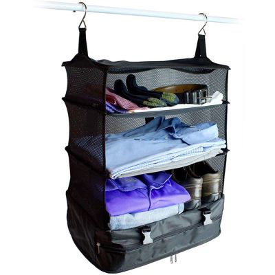 Yosoo Travel Bag, 3 Shelf Suitcase Storage for Quick Organization Capacity Hanging Packing Cubes for Hotel Wardrobe Accessories