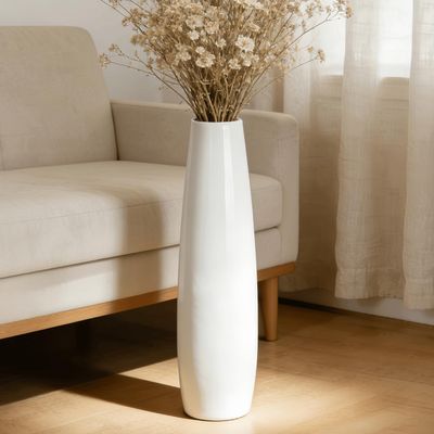 24" Tall Ceramic Floor Vase, GDSZJLJ White Large Decorative Vases for Modern Home Decor, Living Room, Minimalist Style Big Flower Vase for Pampas Grass, Flowers, Twigs, Office, Bedroom Dcor