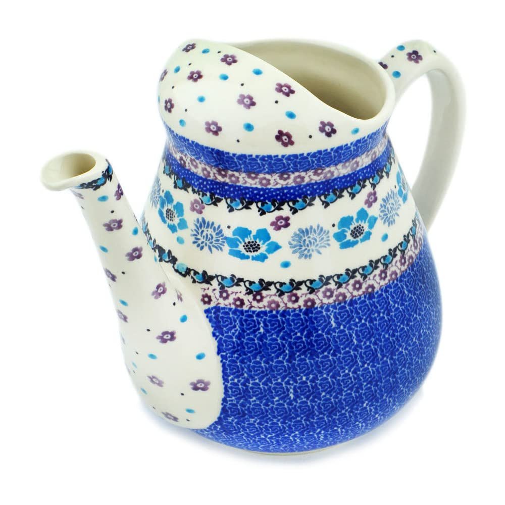 Polmedia Polish Pottery Watering Can - Blooming Blues Pattern Handmade in Boleslawiec Poland by Ceramika Artystyczna + Certificate of Authenticity