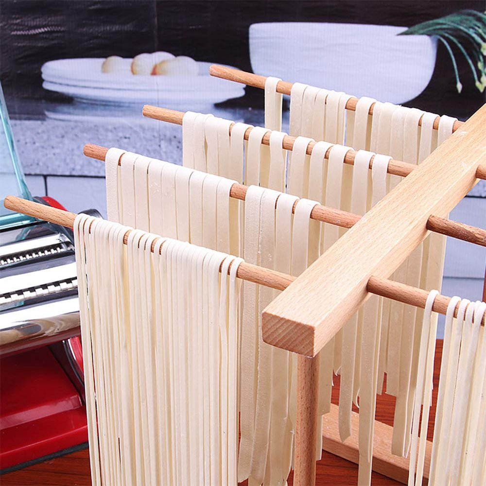 Wooden Pasta Drying Rack Beechwood Noodle Spaghetti Holder Drying Rack with Transfer Wand Easy to Transfer for Drying Pasta and Cooking
