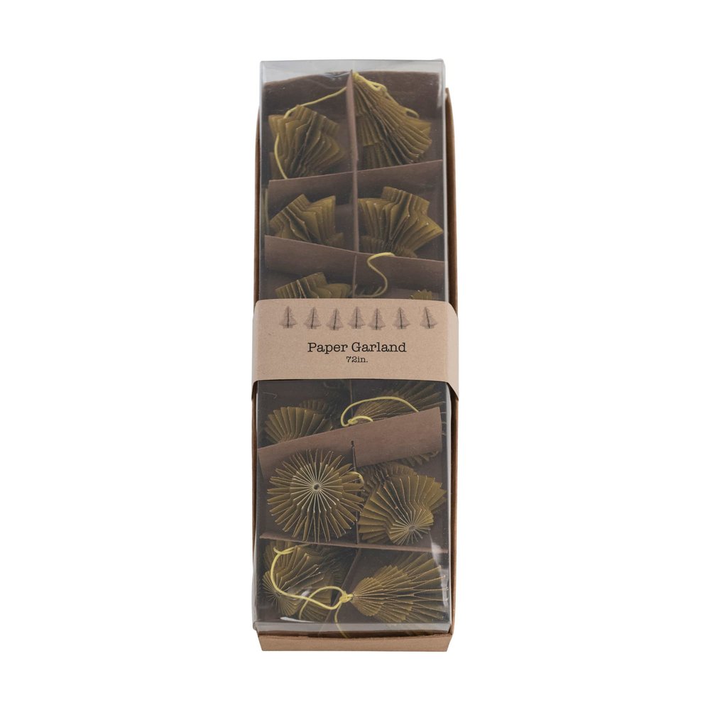 72" L Handmade Recycled Paper Honeycomb Tree Garland w/Gold Glitter, Green