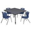 Romig Kee 48 in. Square Adjustable Classroom Table- Grey & 4 Andy 12 in. Stack Chairs- Blue & Grey Base view 1