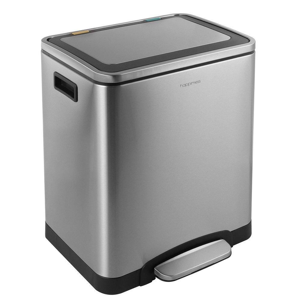 eyely MPH1004A Elle Rectangular 8-Gallon Double Bucket Trash Can with Soft-Close Lid, Fingerprint-Proof, Rustproof, Soft Close, Bedroom, Bathroom, Kitchen, Laundry Room, 7.9 Gallon, Stainless Steel
