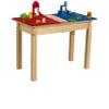 Contender Kids 35W X 15.5D Rectangular Montessori Compatible with Duplo Building Blocks Desk with a Trough, Children's Solid Wood Red & Blue Playroom Desk [20" Long Legs] view 3