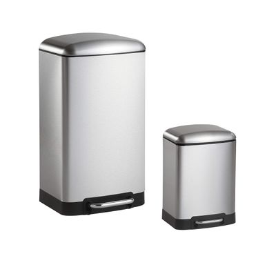 eyely MPH1008A Alice Rectangular 8-Gallon Trash Can with Soft-Close Lid with Free Mini Trash Can, Fingerprint-Proof, Bedroom, Bathroom, Kitchen, Large: 7.9 Gallon, Small: 1.6 Gallon, Stainless Steel