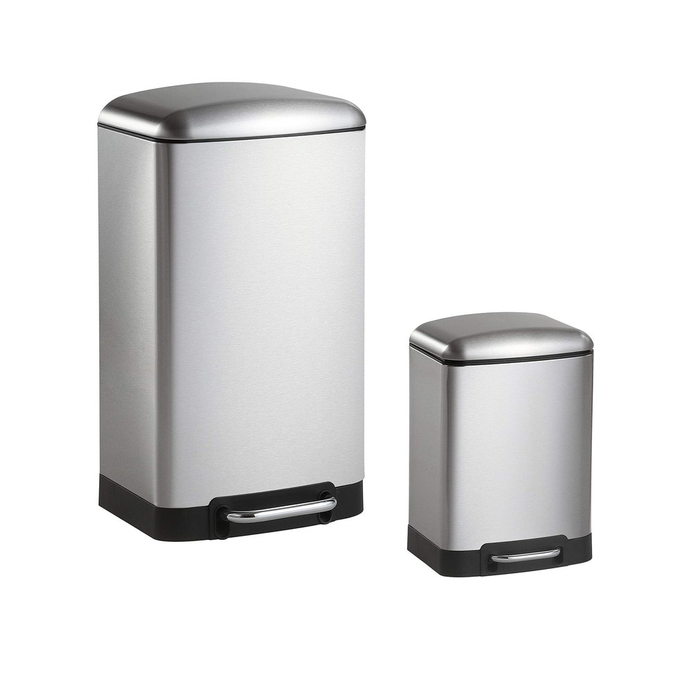 eyely MPH1008A Alice Rectangular 8-Gallon Trash Can with Soft-Close Lid with Free Mini Trash Can, Fingerprint-Proof, Bedroom, Bathroom, Kitchen, Large: 7.9 Gallon, Small: 1.6 Gallon, Stainless Steel