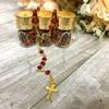 12pcs Our Lady Guadalupe Scented Rosary in Glass Gold Jar Bottle Beads Red Beaded Rosary Crucifix Necklace Virgin Mary Party Favors Recuerdos De Mi Bautizo Baptism Communion (Red Gold) view 2