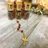 12pcs Our Lady Guadalupe Scented Rosary in Glass Gold Jar Bottle Beads Red Beaded Rosary Crucifix Necklace Virgin Mary Party Favors Recuerdos De Mi Bautizo Baptism Communion (Red Gold) view 3