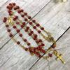 12pcs Our Lady Guadalupe Scented Rosary in Glass Gold Jar Bottle Beads Red Beaded Rosary Crucifix Necklace Virgin Mary Party Favors Recuerdos De Mi Bautizo Baptism Communion (Red Gold) view 4