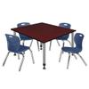 Romig Kee 48 in. Square Adjustable Classroom Table- Mahogany & 4 Andy 12 in. Stack Chairs- Blue & Grey Base view 1