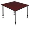 Romig Kee 48 in. Square Adjustable Classroom Table- Mahogany & 4 Andy 12 in. Stack Chairs- Blue & Grey Base view 2