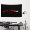 2022 2023 Sports Car Red C8 Outline Silhouette 8th Gen Vette Driver Garage Office Man Cave Banner Flag 34.5" x 56" view 2