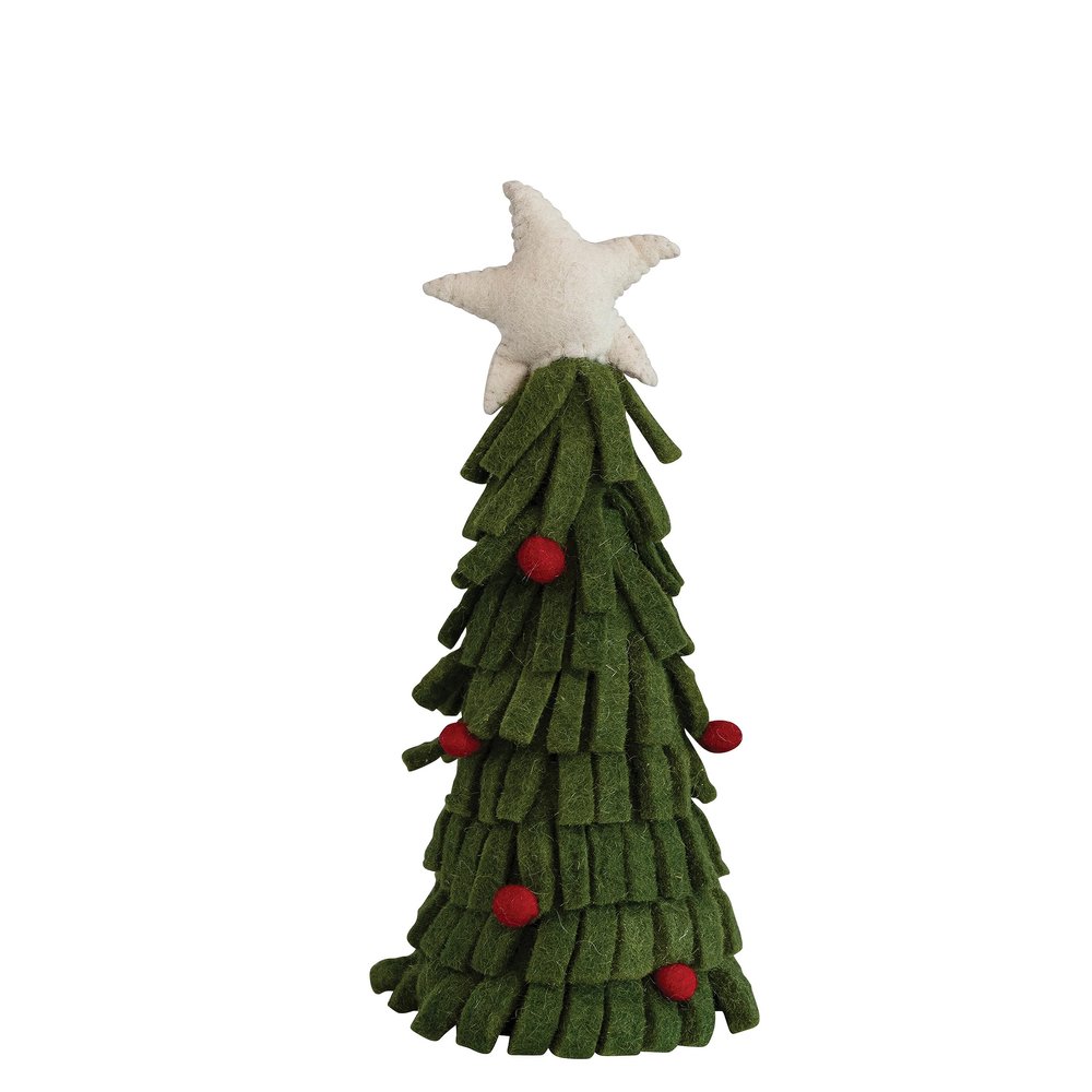 3" Round x 11" H Handmade Wool Felt Tree w/Star & Pom Poms, Multi Color