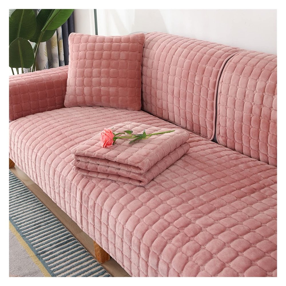 ALABOW Couch Covers Sectional L Shape Sofa Cover Pure Color Dutch Velvet Couch Cover 3 2 4 1 Seater Nordic Modern Sofa Slipcover Quilted Non-Slip Furniture Protector(V,70x90cm)