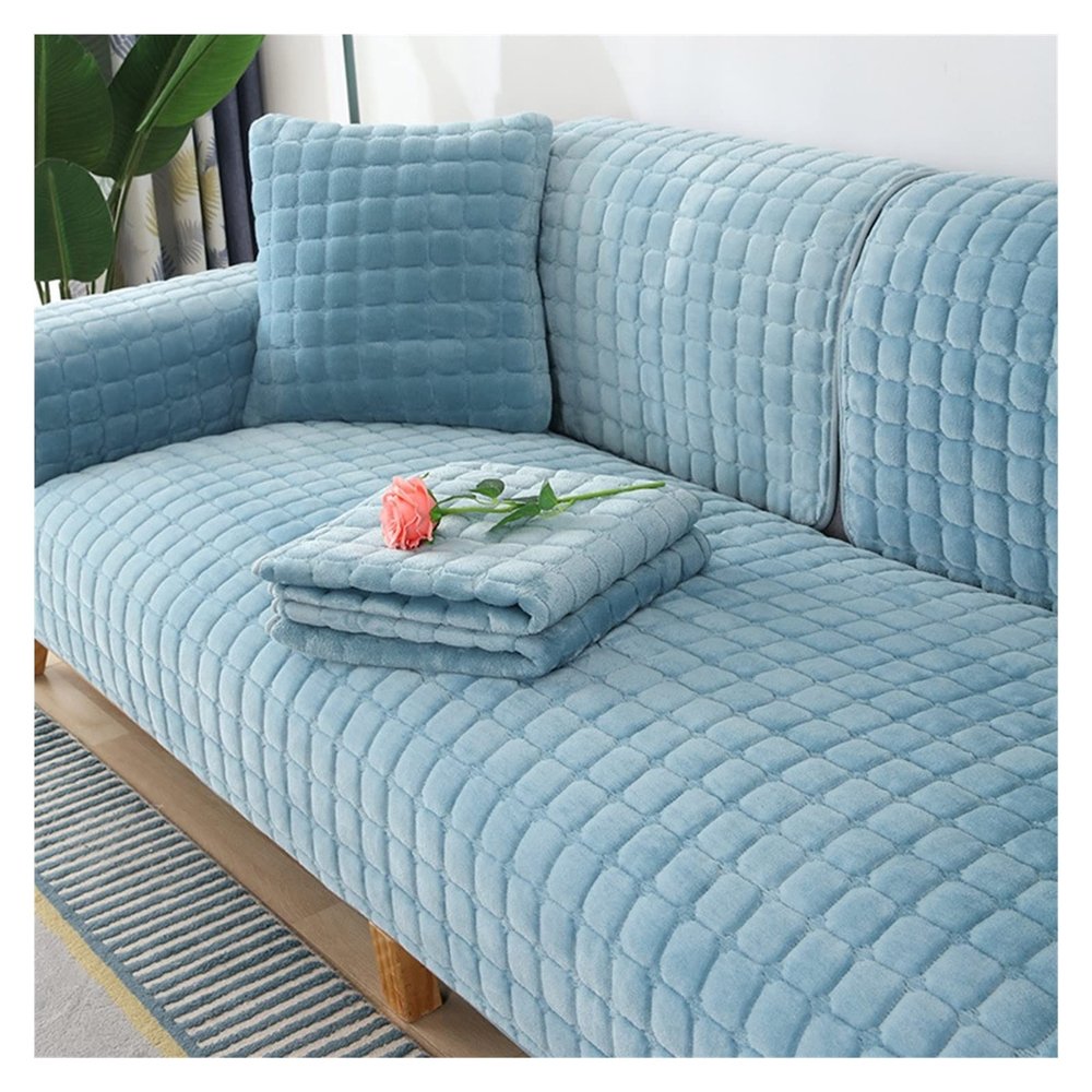 ALABOW Couch Covers Sectional L Shape Sofa Cover Pure Color Dutch Velvet Couch Cover 3 2 4 1 Seater Nordic Modern Sofa Slipcover Quilted Non-Slip Furniture Protector(R,90x180cm)