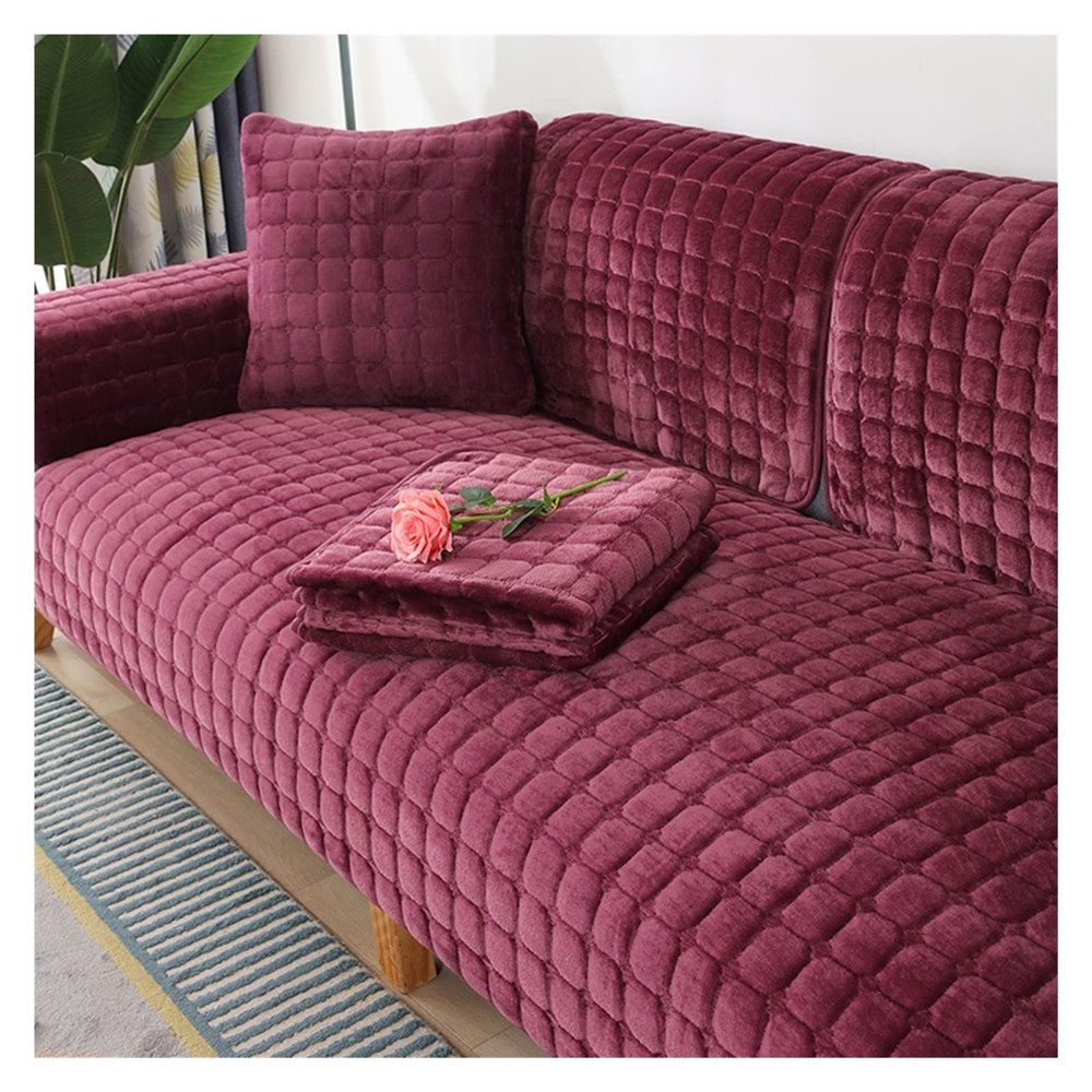 ALABOW Couch Covers Sectional L Shape Sofa Cover Pure Color Dutch Velvet Couch Cover 3 2 4 1 Seater Nordic Modern Sofa Slipcover Quilted Non-Slip Furniture Protector(U,70x150cm)