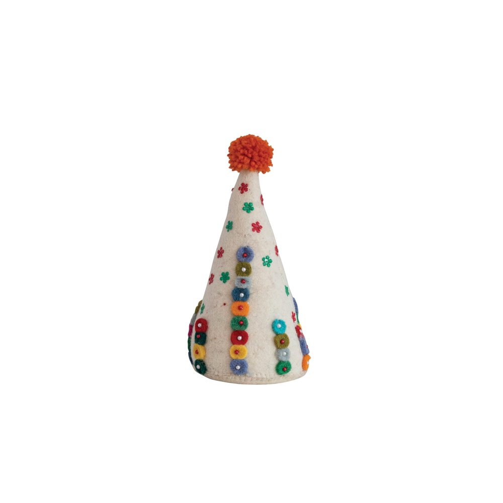 Creative Co-Op 4" Round x 9" H Handmade Wool Felt Tree w/Beads, Embroidery & Pom Poms, Multi Color