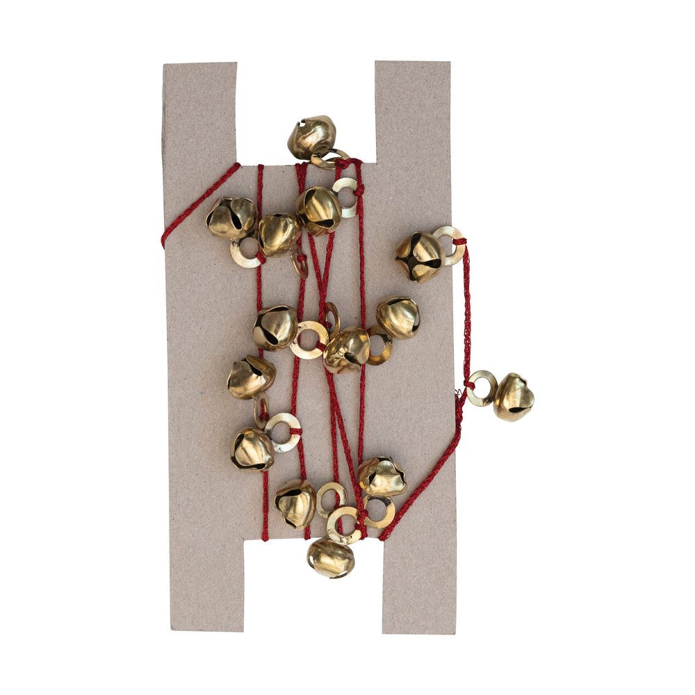 72" L Metal Bell Garland on Red Cord, Antique Gold Finish