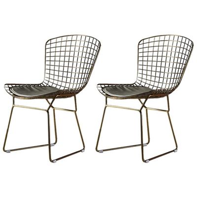 KWOKING Scandinavian Metal Bedroom Side Chair Cross Back Matte Finish Dining Chair Grid Hollow Chair Golden Dining Chair Wrought Iron Creative Chair Dressing Stool Gold with Gray Cushion Set of 2