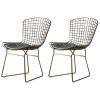 KWOKING Scandinavian Metal Bedroom Side Chair Cross Back Matte Finish Dining Chair Grid Hollow Chair Golden Dining Chair Wrought Iron Creative Chair Dressing Stool Gold with Gray Cushion Set of 2 view 1