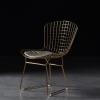 KWOKING Scandinavian Metal Bedroom Side Chair Cross Back Matte Finish Dining Chair Grid Hollow Chair Golden Dining Chair Wrought Iron Creative Chair Dressing Stool Gold with Gray Cushion Set of 2 view 2