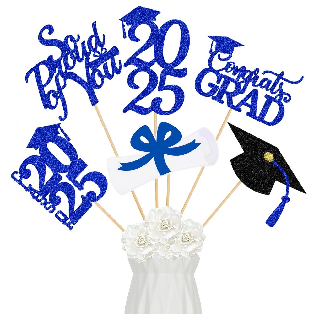 24Pcs Blue 2025 Graduation Table Centerpieces, Graduation Centerpieces for Tables 2025 Blue Graduation Centerpieces Sticks for Graduation Party Table Decorations 2025 Blue