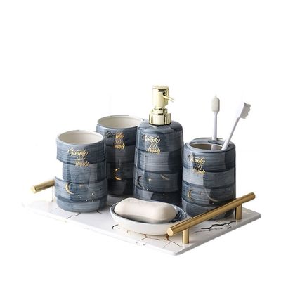 NOBRIM Bathroom Accessory Bathroom Accessories Set 6-Piece Bathroom Wash Set Toothbrush Holder Toothbrush Cup Soap Dispenser Soap Dish Tumbler Toiletries Bathroom Wash Set