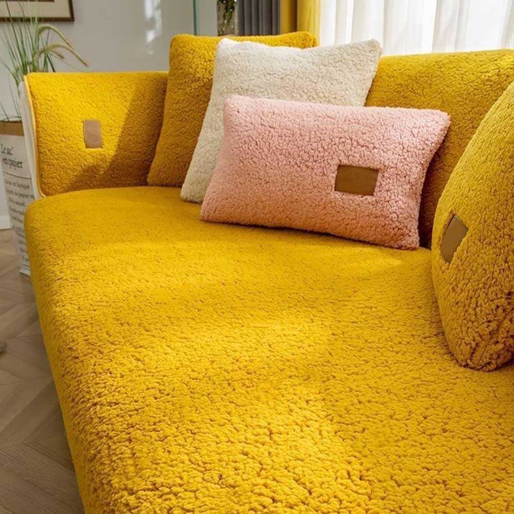ALABOW Couch Covers Sectional L Shape Sofa Cover Pure Color Dutch Velvet Couch Cover 3 2 4 1 Seater Nordic Modern Sofa Slipcover Quilted Non-Slip Furniture Protector(K,110x240cm)