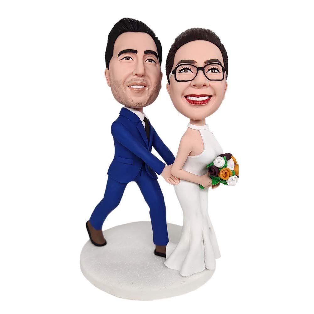 mydedor Custom Wedding Bobblehead of Bride and Groom - Personalized Couple Figurine from Photo, Handmade Cake Topper Sculpture Gift for Anniversary, Bridal Shower