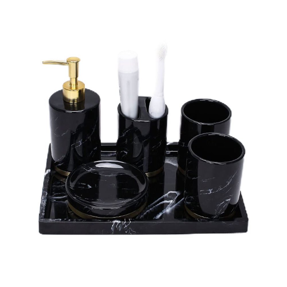 NOBRIM Bathroom Accessory 6-Pieces Ceramic Bathroom Accessories Set Wash Set Dispenser Toothbrush Holder,Toothbrush Cup,Soap Dish,Handle Tray,Bathroom Sets Bathroom Wash Set