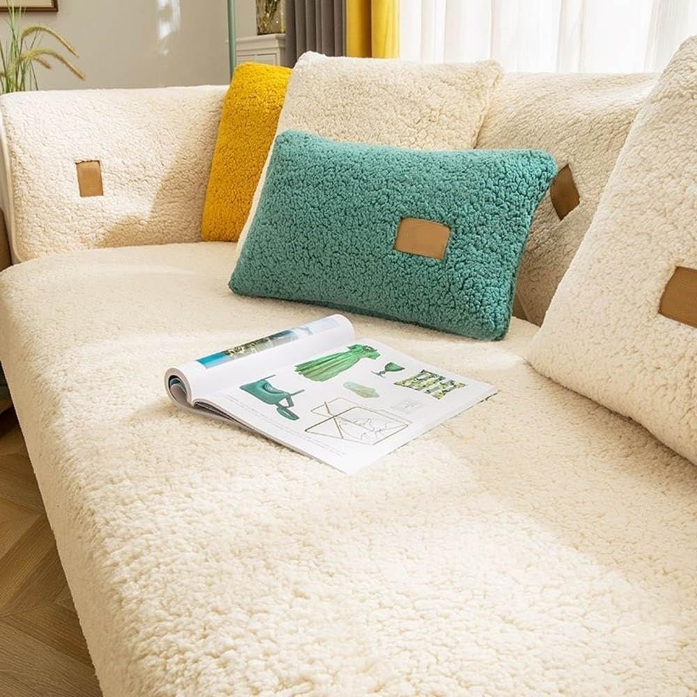 ALABOW Couch Covers Sectional L Shape Sofa Cover Pure Color Dutch Velvet Couch Cover 3 2 4 1 Seater Nordic Modern Sofa Slipcover Quilted Non-Slip Furniture Protector(F,90x240cm)